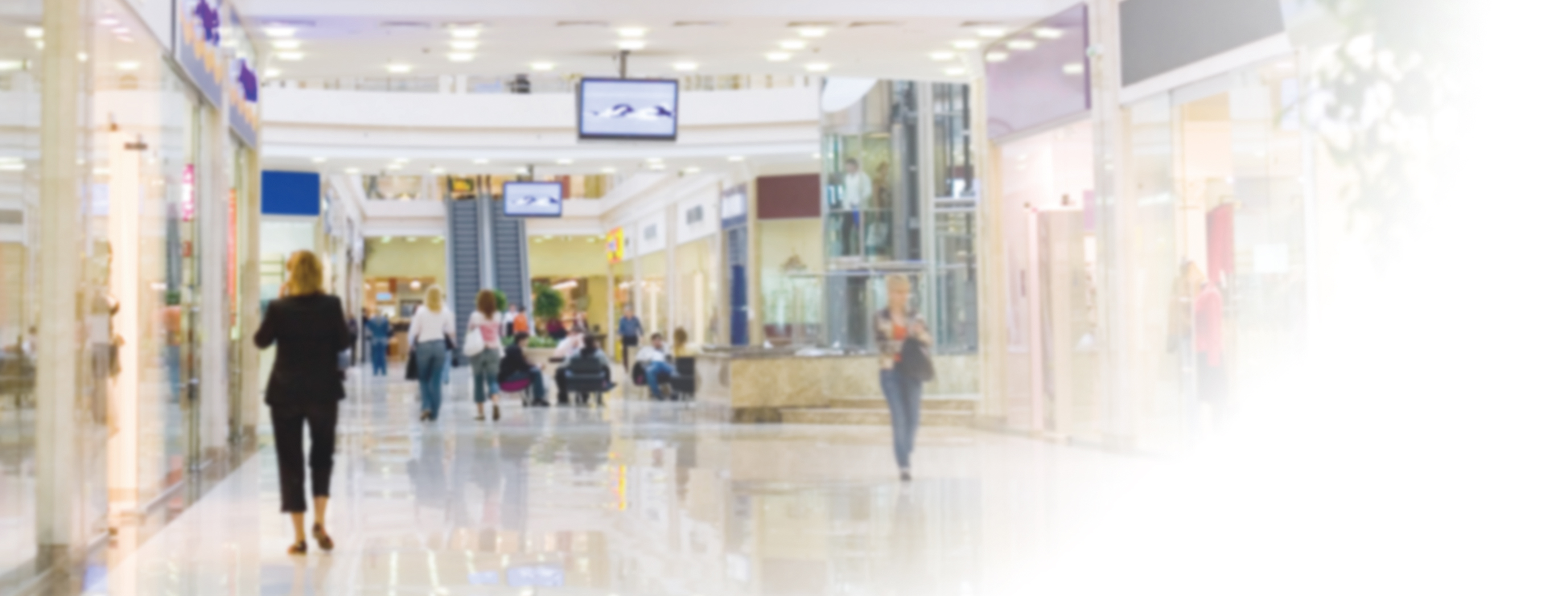 Application in a mall with people walking, image has a slight blurry stylistic effect